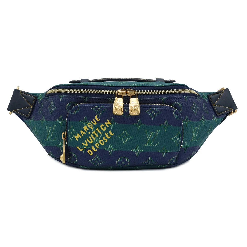 LOUIS VUITTON Rush Bum Bag Monogram Heritage Blue Stripe Shoulder Body Crossbody